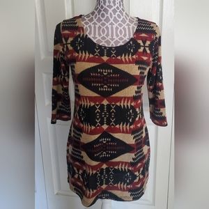 Pink Blush Women's Aztec Tribal Geometric Embroidered Sweater Blouse, Sz M